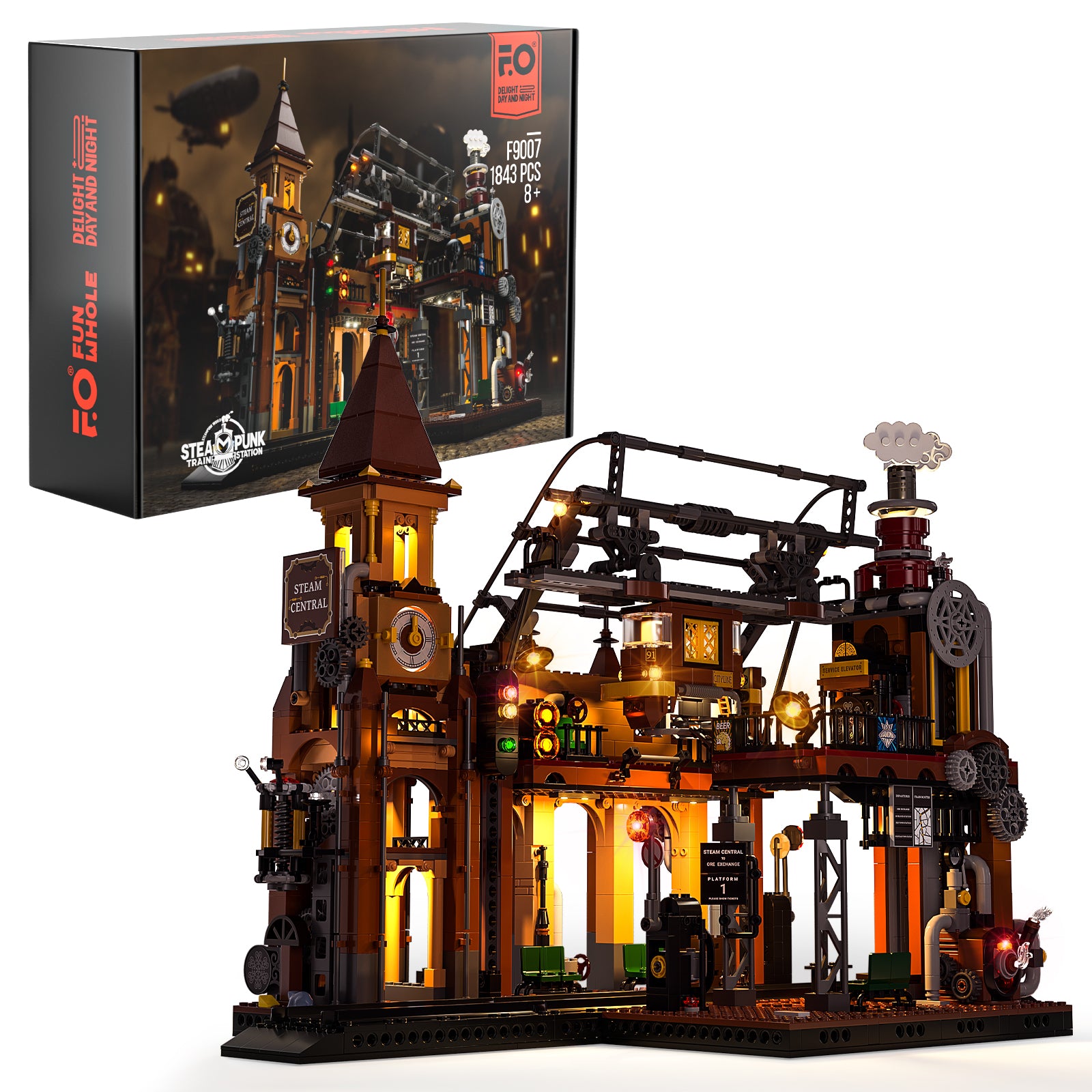 FUNWHOLE - Steampunk Train Station 1843PCS - Building Block Toy - Australia